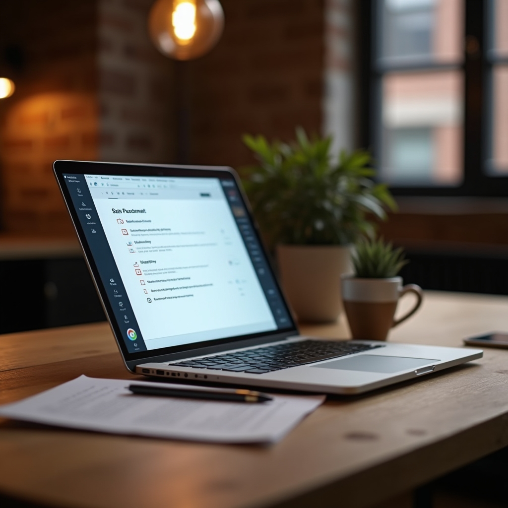 Laptop auf einem Schreibtisch zeigt digitale Seminarunterlagen mit einer Checkliste