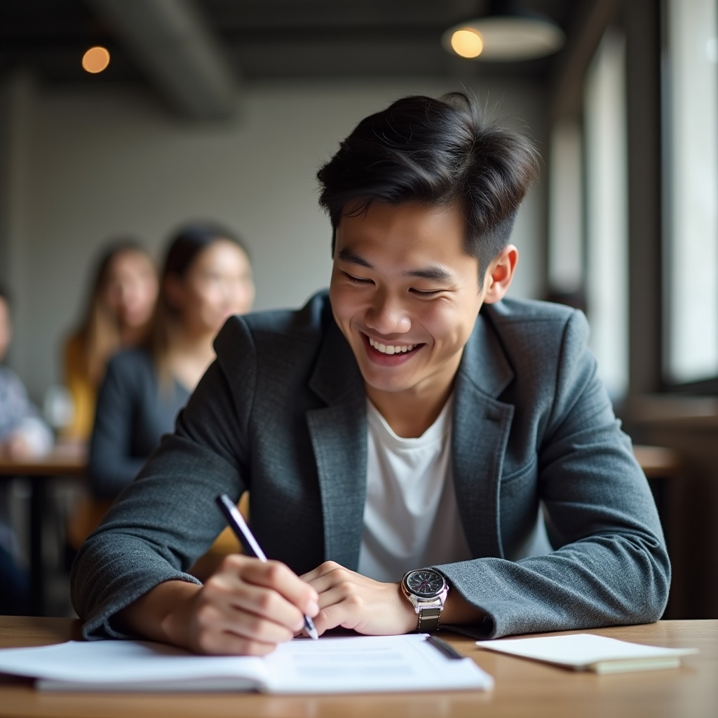 Teilnehmerin macht sich handschriftliche Notizen während des Seminars